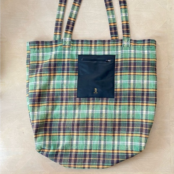 R13 Tote Bag Medium 2 Straps Oversized Flannel 💚 Green Plaid Grunge Street Luxe - Picture 6 of 16